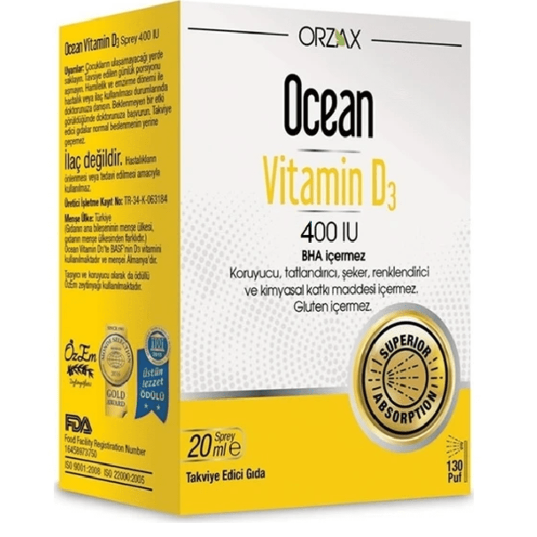 Orzax Ocean Vitamin D3 600 IU Sprey 20ml